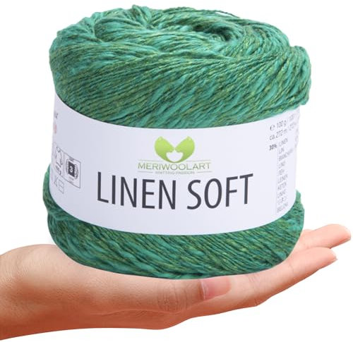 MeriWoolArt® Linen Soft Garn – Premium Naturgarn zum Stricken & Häkeln, 100g Leinengarn Baumwolle Viskose Mischung, atmungsaktiv, weich & umweltfreundlich, ideal für Kleidung, Tücher, DIY 7315