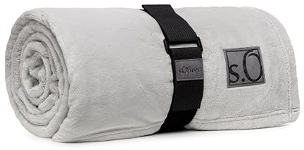 s.Oliver Kuschelsoft XXL Decke 220x240 cm - flauschig, warm & waschbar, Kuscheldecke hellgrau Uni