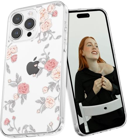 XIZYO Rose Flower Case for iPhone 13 Pro Max, Cute Clear Rose Floral Pattern Aesthetic Phone Case, for Girls Women Luxury Soft TPU Slim Shockproof Protective Cover, Transparent Pink