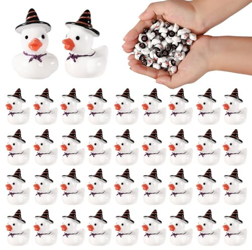 50pcs Mini Resin Ducks, Halloween Tiny Ducks Novelty Miniature Resin Small Ducks for Halloween Party Favors Garden Micro Landscape School Crafts Decoration (Witch Broom Duck)