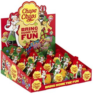 Chupa Chups Xmas Ornaments, Caramelle Assortite, 12 Alberi e Palline di Natale con Caramelle Assortite, Lollipop, Ottimo come Ideal Regalo per Natale