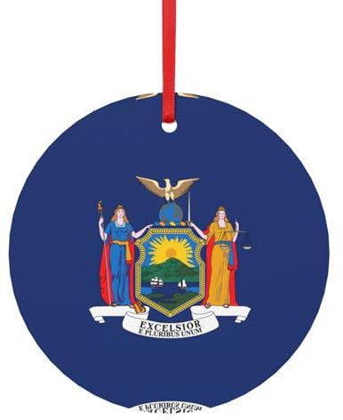New York Flag Round Metal Christmas Tree Hanging Decorations Pendants for Gifts Giving Christmas Tree Aluminum Home Decoration Pendant for Holiday Decor Assorted Sizes (Small,Large)