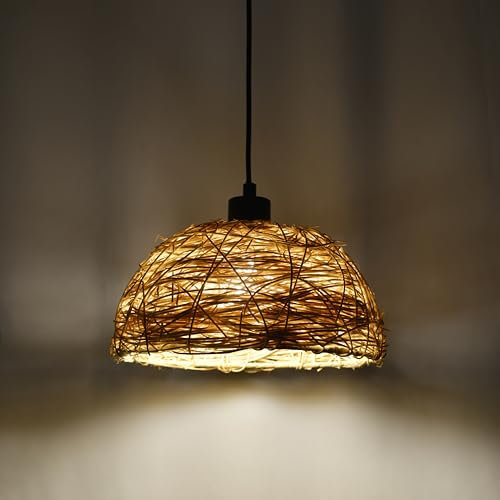 Rattan Hängelampe,Lampenschirm Hängelampe Boho,Bambus Pendelleuchte Esstisch 1 Flammig,ø27cm Geflochten Hängelampe Korb,Groß Deckenlampe Hängend E27 für Wohnzimmer Schlafzimmer,Esszimmer Flur,Küche