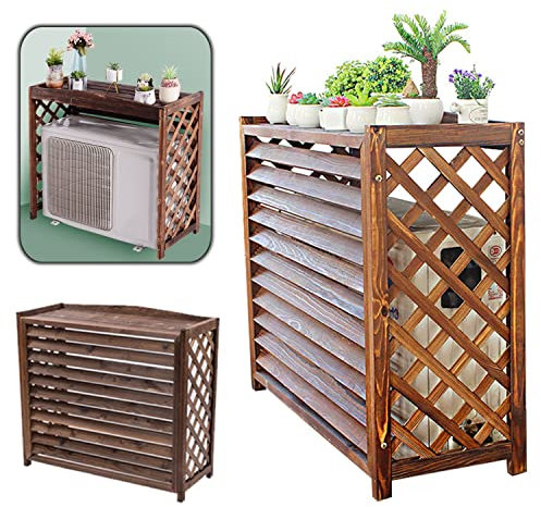 Pantalla de madera para exteriores para aire acondicionado, estante de exhibición de plantas, rejilla superior profunda, cubierta de maceta para unidades exteriores (tamaño: 86 x 35 x 80 cm)