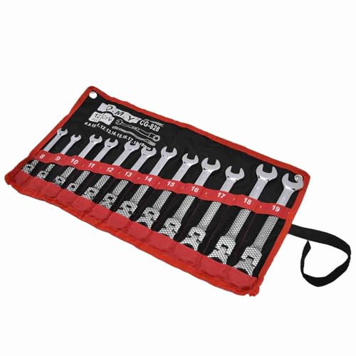 Culnflun Juego de Llaves Fijas con Carraca, 12 Piezas Cabeza de resorte de acero al cromo vanadio 8-19mm, Herramientas de Taller Mecánico con Bolsa de Almacenaje