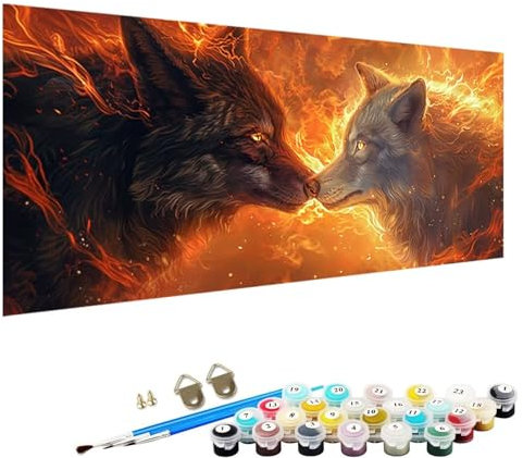 Numéro d’Art petit format – Loisir créatif Animal Kit de peinture par numéros – Activité détente et créative Loup – Version française 3 Pinceaux et Peintures Acryliques Peinture NuméRo 90x180cm I-VG