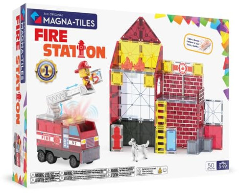 MAGNA-TILES® Feuerwehrstation 50-teiliges Magnetbauset - Die Original Magnetbaumarke