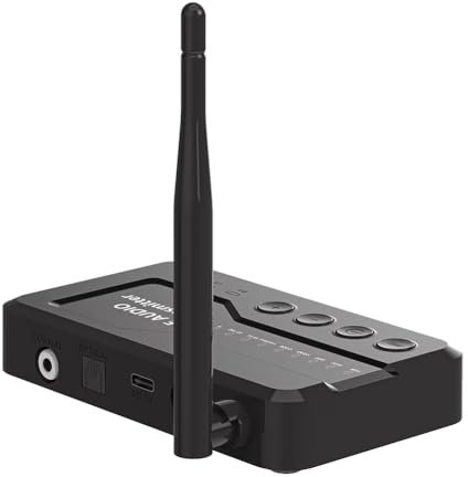 Fuhjythy LE Audio Bluetooth 5.3 Audio Transmitter Adapter for TV Headphons with Lossless Auracast LC3 for Gaming Watching Music