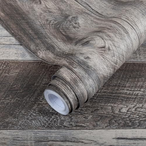 Decoroom Sticky Back Plastic Wood Effect Vinyl Wrap Grey 44X300cm, Wood Self Adhesive Peel and Stick Wallpaper Waterproof Decorative Kitchen Cupboards Cabinet Furniture