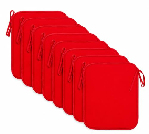 L S U Waterproof Chair Cushion Seat Pads Outdoor Tie-On Garden Patio Kitchen Office Chairs- Pack of 2, 4, 6, 8 (Pack 8 Red)