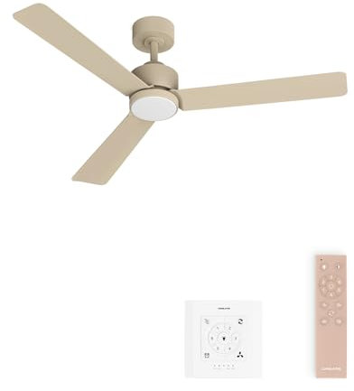 CREATE / WIND MODERN M/Ventilador de techo con luz arena con controlador de pared y mando / 40W, Luz LED 3 temperaturas, Ø132 cm, programable, 6 velocidades, función verano-invierno