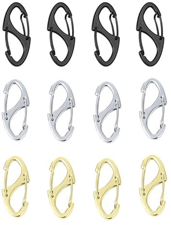 SJUIEO Moschettone con doppia apertura, moschettone a forma di S, gancio antifurto, chiusura a cerniera, clip a sgancio rapido, adatto per borse sportive, portachiavi, bagagli