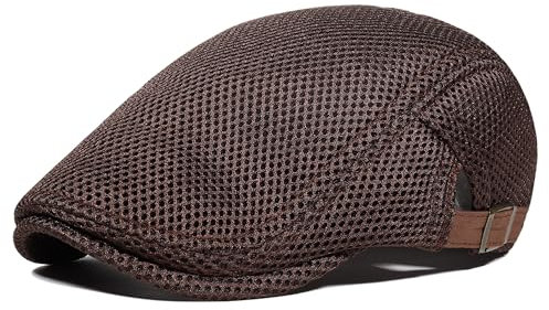 Gisdanchz Schiebermütze Herren Sommer Mesh Sommermütze Baskenmütze Chillouts Hut Herren Atmungsaktiv Verstellbar Flatcap Visor Newsboy Golf Cap Berett Mütze, Braun One Size