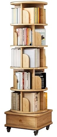 Conslika Drehbares Bücherregal, Wohnzimmerregal, Schülerregal, mit Schubladen, herausnehmbar, Eckschrank, 6 Etagen(Original Wood)