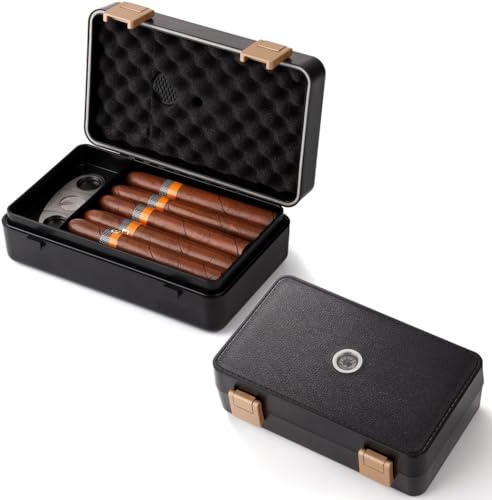 Deskium Cigar Humidor Box For Travel, Includes Hygrometer, Dual Layers For Cigar Storage, Holds 10 Cigars