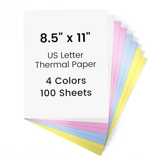 Phomemo Farbe Thermopapier A4 für Drucker M08F/ M832/M834, schnell trocknendes Thermopapier Druckerpapier, 210x297mm, 4 Farben Insgesamt 100