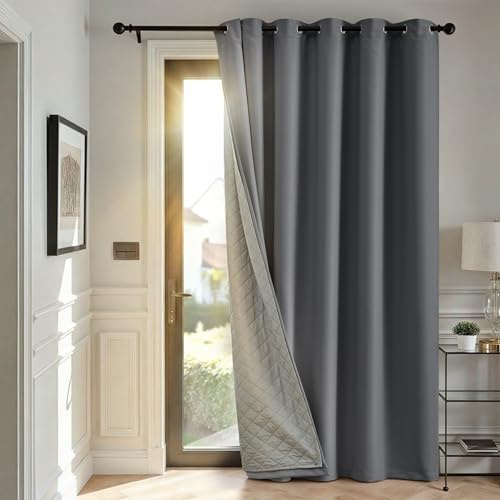 TOPICK Thermovorhang Kälteschutz doppelten Gardinen Ösen H260xB200 1 Stück | Gardinen Wohnzimmer Schwarz Türvorhang Verdunklungsvorhänge Schlafzimmer Vorhänge mit abnehmbare Schicht Curtain living room