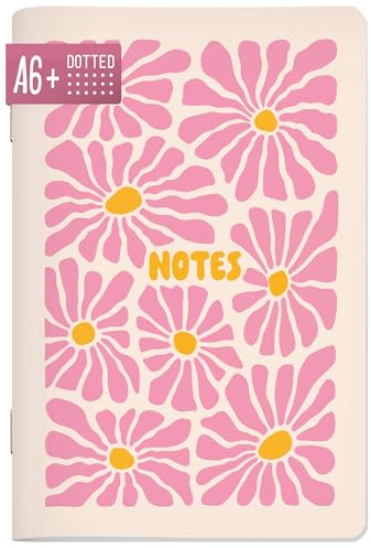 Häfft paper&you® Notizheft A6+ dotted Pink Flowers | Kleines Softcover Notizbuch gepunktet mit 64 nummerierten Seiten & 90g/m²-Papier - Mini-Journal ideal für unterwegs