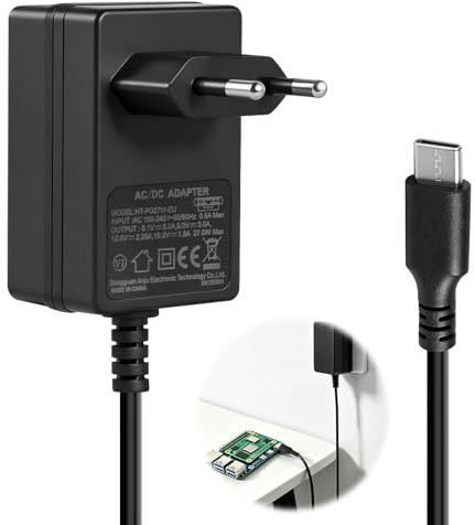 Fuente de Alimentación 27W para Raspberry Pi 5 | 5V5.1A USB C Power Supply con Interruptor de Encendido/Apagado, Europeo Cargador para Pi 5 16GB/8GB/4GB