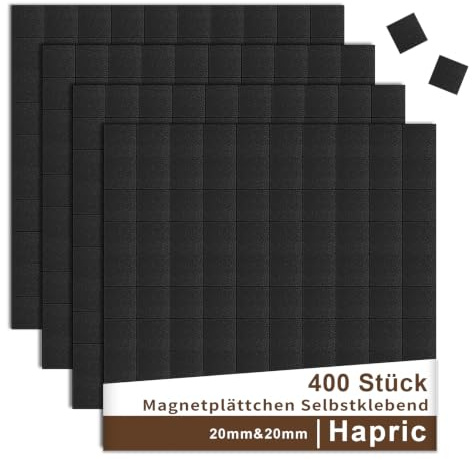 400 Stück Selbstklebende Magnetplättchen, 20 x 20 x 1 mm | Flexible Klebemagnete Magnete, Starke Kleberückseite, Stapelbar, Für Fotos, Notizen, Poster Und Leichte Gegenstände