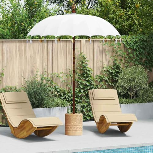 Lumanois Parasol Balinais Rond Crème 190x190x260 cm | Toile Coton Bois Massif Bambou | Ombre Jardin Terrasse Balcon Extérieur Exotique Artisanal