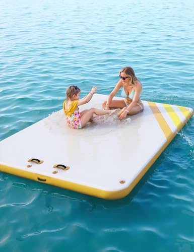Ultra-Stable Inflatable Floating Dock Platform, Heavy Duty Non-Slip Swim Raft with Ladder and Anchors, Portable Water Mat for Pool, Lake or Boat Use, Multi-Person Swim Raft for Adults