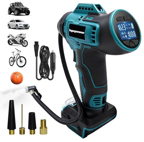 Akku Kompressor für Bosch 18V GBA, 11bar 160PSI Autoreifen Luftpumpe | Tragbare Luftkompressor mit LCD-Display-Manometer und 12V Autostromkabel für Auto, Motorrad, Fahrrad, Ball(Ohne Akku)