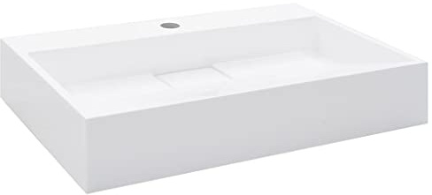 mtlskopl Lavabo 60 x 38 x 11 cm en fonte minérale en marbre blanc, lavabo à poser et lavabo suspendu pour salle de bain et WC d'invités, lavabo à main avec trou de robinet