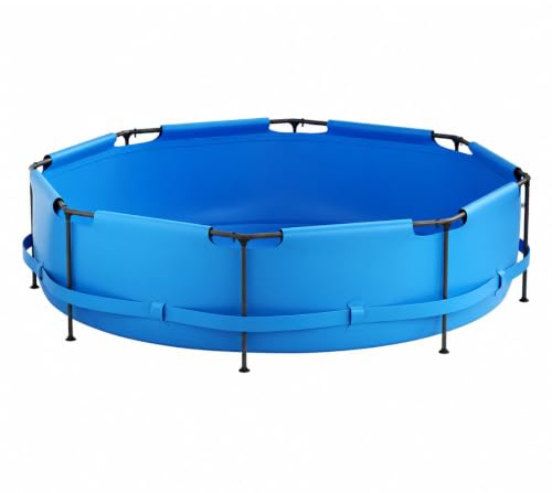 Piscine Hors Sol Ronde, Piscine Tubulaire en Acier pour Jardin Familial | Structure Renforcée pour un Espace de Baignade Stable Tout l'Été(blue)