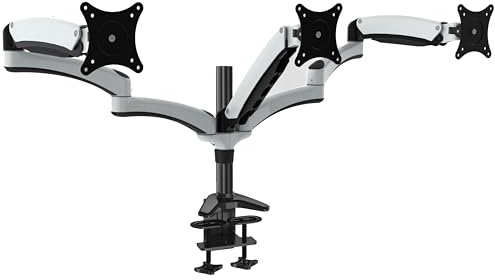 HFTEK 3-Fach Monitor Halterung DS137D Tisch Stand Halter schwenkbar neigbar für TFT LED LCD Bildschirm Monitor 15 17 19 20 21 22 23 24 27 Zoll Neigung -90 ° / +85 ° | Schwenk 180 ° | 360 ° drehen
