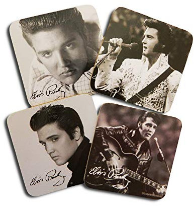 Elvis Presley Holz Untersetzer 4-er Set/auch als Sammelkarten geeignet