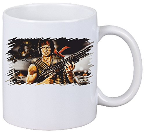 Kaffeetasse Rambo Motiv Nr. 07 Fan Tasse Teetasse Keramik Höhe 9,5cm ? 8cm in Weiß