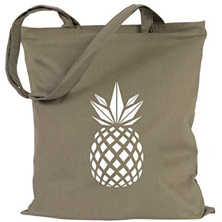 JUNIWORDS Jutebeutel, Wähle ein Motiv & Farbe, Ananas (Beutel: Khaki, Text: Weiß)