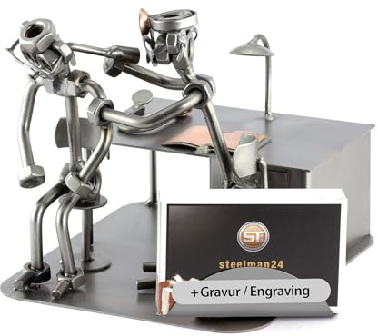 Steelman24 Schraubenmännchen HNO-Arzt mit Kartenhalter mit Gravur | Made in Germany,Handarbeit,Geschenkidee,Stahlfigur,Metallfigur
