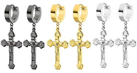 3 Paar Jesus Christus Kruzifix Creolen Baumeln Ohrringe Gebets Benedikt Kruzifix Kreuz Ohrringe