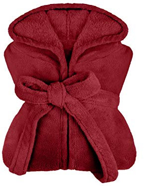 npluseins extra weicher Kapuzen-Bademantel aus Kuschelfleece - in modernen Farben und verschiedenen Größen - Unisex & wadenlang, S, Burgund