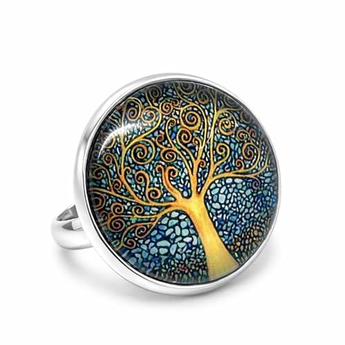 parure « l’arbre de vie », arbre, décoration, tableau, bleu, jaune (ref.59a)