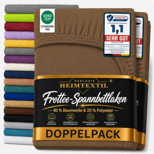 EXKLUSIV HEIMTEXTIL Frottee Spannbettlaken Doppelpack 90-100 x 200 cm 80% Baumwolle, 20% Polyester Öko - Tex Zertifiziert, Markenqualität, Matratzenhöhe bis 25 cm, Schokobraun