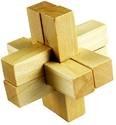 MINGZE 3D Holzpuzzle Denksportaufgaben, Knobelspiele Geduldspiel aus Holz Holzspielzeug, Logisches Spielzeug und Geschenk für Kinder und Erwachsene (Holzfarbe)