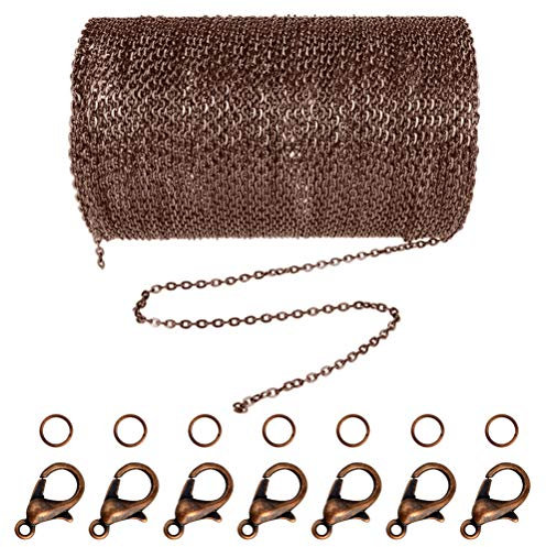 jerbro 33 Füße Legierung DIY Link Kette Ketten Gliederkette Halsketten mit 20 Karabiner Verschlüsse und 30 Sprung Ringe für Schmuck Basteln Herstellung, 2mm (Copper)