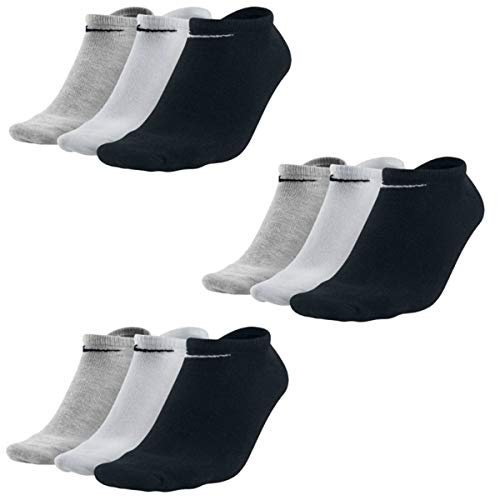 Nike Sneakersocken Socken 9 Paar Weiß Grau Schwarz Herren Damen Füßling SX2554, Farbe:Grau. Schwarz. Weiß, Socken Neu:46-50