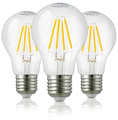 Hellum LED Glühbirne E27 Dimmbar, 4,5W Warmweiß Lampe Mit 470 Lumen Filament, Vintage Leuchtmittel Ersetzt 40-Watt Glühbirne, 2700 Kelvin Warmweiß Klar, 3er Pack