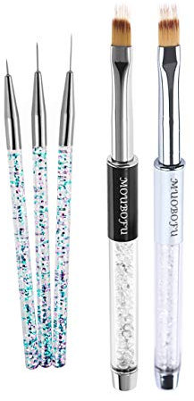 MUOBOFU 2 Stück Ombre Pinsel Babyboomer und 3 Stück Nagellackbürste UV Gel Gel Farbverlauf Nail Art Malstift Pinsel Strass Kristall Acryl Nagel Zeichenstift