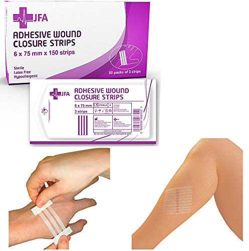 150 Puntos de Aproximación Adhesivos para Heridas (6 x 75 mm), Puntos de Sutura Adhesivos, 50 Packs de 3 Bandas