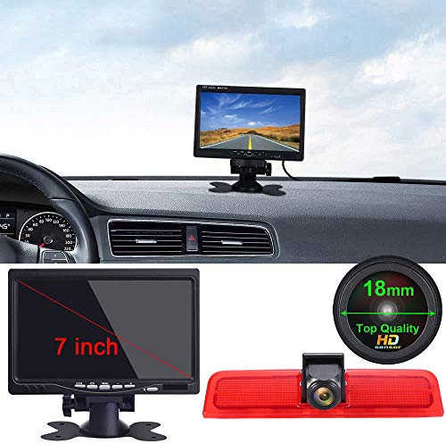 「18mm Linse Top Qualität Rückfahrkamera + 7 Zoll TFT LCD Bildschirm Monitor」Bremsleuchte Auto Dach Rückfahrkamera für VW Caddy Life 2K Facelift III Kasten 2KA Kombi Cross Maxi Tdi dritte 3 2003-2014