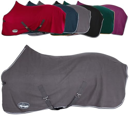 Marengos - Abschwitzdecke Economic mit Kreuzgurten (abnehmbar) | Pferdedecke mit Frontschnalle, Schweifkordel & Widerristpolster | atmungsaktive Fleecedecke | Pferde Zubehör in Grau | 165cm