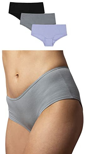 Snocks 3er Pack Hipster - Damen Baumwolle Panties - Push-Up Unterhose Damen Slip - Gr.L, Farbe Purple/Grün/Schwarz