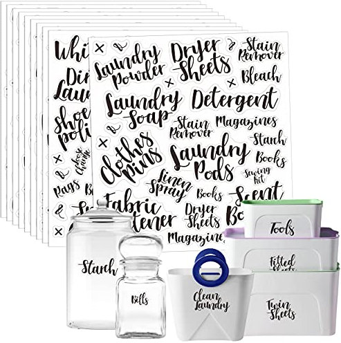 318 Etiketten für Waschküche und Wäscheschrank; rückstandsfrei und ohne Flecken zu entfernen,wasser-/ölbeständig,Aufkleber für Home Office,Badezimmer und die Make-Up-Organisation(Englische Version)