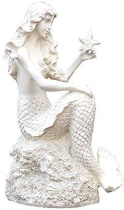 GECOKU Sitzende Meerjungfrau-Kunst-Statue im Freien, Garten-Harz-Skulptur für Hof, Figurinen-Seefee-solcher Akzent, Strand- und Pool-Handwerk B 23x15x39cm (9x6x15inch)