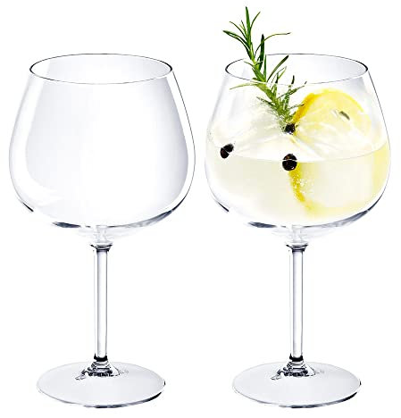 DoimoFlair Calice Ballon Gin Tonic o Vino in Plastica Infrangibile bicchiere per Cocktail Trasparente 86 cl Set da 2 pezzi